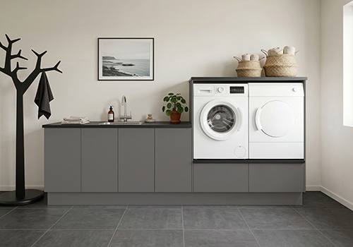 Multi-Living Bryggers sæt med Cibo Grigio | Underskab m. skuffe, Vaskeskab, Gavle, Sokkelsæt - Bryggers sæt 1