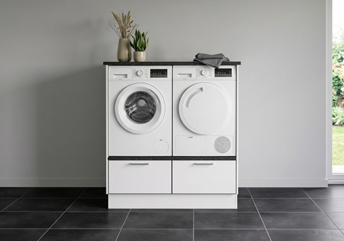 Multi-Living Bryggers sæt med White/Black line | Underskab m. skuffe, Vaskeskab, Gavle, Sokkelsæt - Bryggers sæt 1