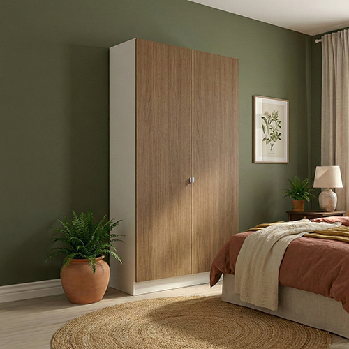 Garderobeskab med 2 låger i træ  120 cm fra Kitchn med Aspen Brun Eg front