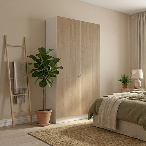 Garderobeskab med 2 låger i træ 120 cm fra Kitchn med Aspen Lys Eg front