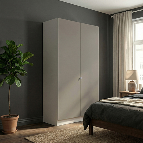 Garderobeskab med 2 låger i gra 120 cm fra Kitchn med Plano Varm Grå front