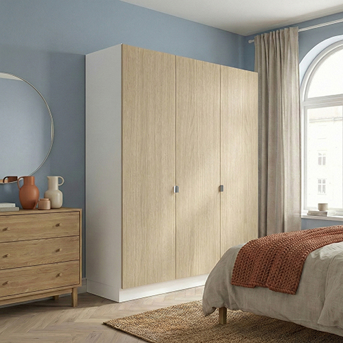 Garderobeskab med 3 låger i træ 180 cm fra Kitchn med Aspen Lys Eg front