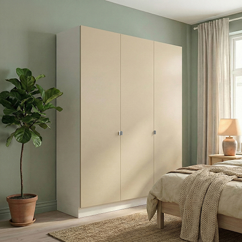 Garderobeskab med 3 låger i sand 180 cm fra Kitchn med Plano Sand front