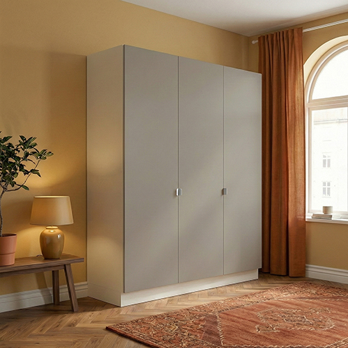 Garderobeskab med 3 låger i gra 180 cm fra Kitchn med Plano Varm Grå front