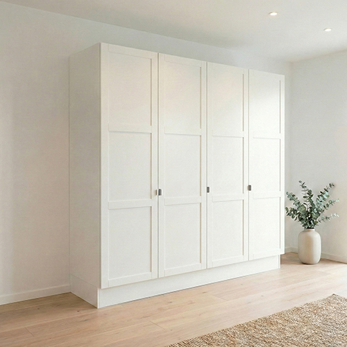 Garderobeskab med 4 låger i hvid 240 cm fra Kitchn med Houston Hvid front
