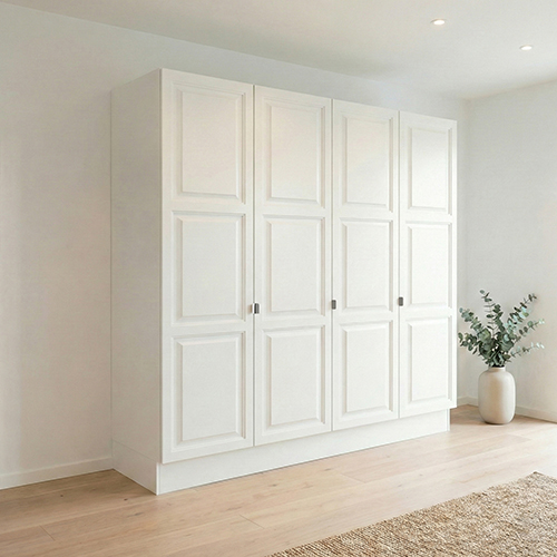 Garderobeskab med 4 låger i hvid 240 cm fra Kitchn med Madison Hvid front