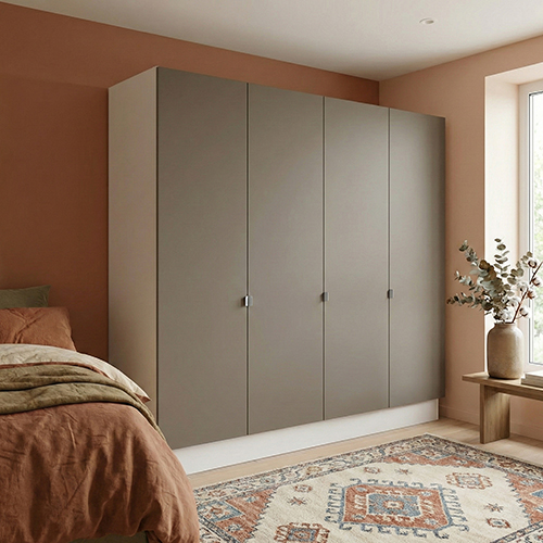 Garderobeskab med 4 låger i gra 240 cm fra Kitchn med Plano Varm Grå front