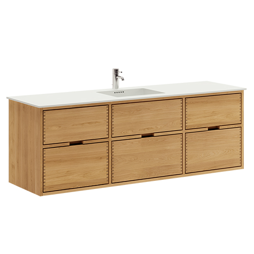 160 cm Naturolieret Just Wood badmøbel med 6 skuffer og Solid Surface bordplade