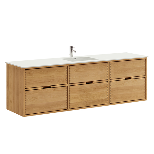 176 cm Naturolieret Just Wood badmøbel med 3x 60cm skuffer og Solid Surface bordplade