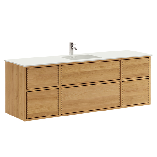 160 cm Naturolieret Just Wood Push badmøbel med 6 skuffer og Solid Surface bordplade