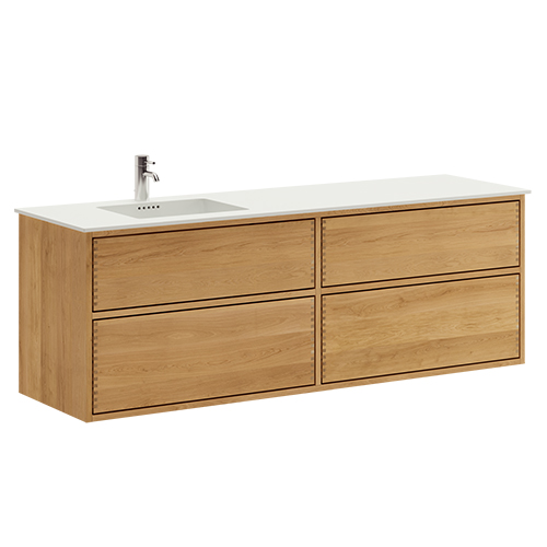 160 cm Naturolieret Just Wood Push badmøbel med 4 skuffer og Solid Surface bordplade - Venstre