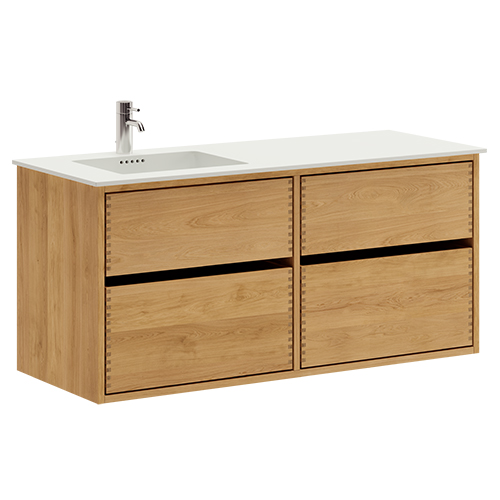 120 cm Lysolieret Just Wood Original badmøbel med 4 skuffer og Solid Surface bordplade - Venstre