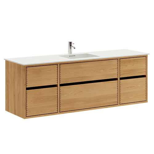 160 cm Naturolieret Just Wood Original badmøbel med 6 skuffer og Solid Surface bordplade