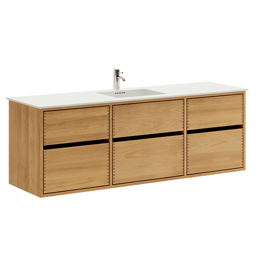 160 cm Naturolieret Just Wood Original badmøbel med 6 skuffer og Solid Surface Colombo