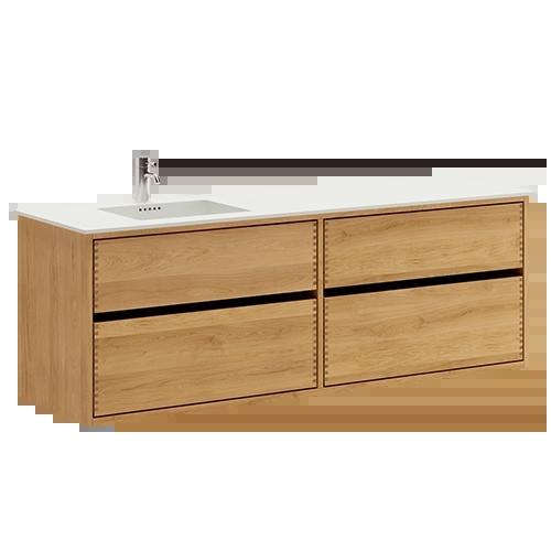 160 cm Lysolieret Just Wood Original badmøbel med 4 skuffer og Solid Surface bordplade - Venstre