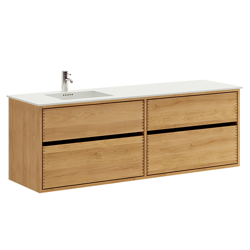 160 cm Naturolieret Just Wood Original badmøbel med 4 skuffer og Solid Surface bordplade - Venstre