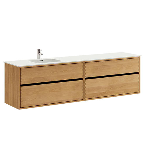 200 cm Naturolieret Just Wood Original badmøbel med 4 skuffer og Solid Surface bordplade - Venstre