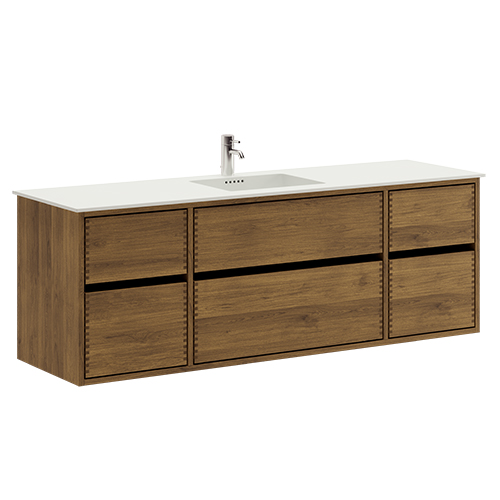 160 cm Mørkolieret Just Wood Original badmøbel med 6 skuffer og Solid Surface bordplade