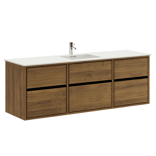 160 cm Mørkolieret Just Wood Original badmøbel med 6 skuffer og Solid Surface Colombo