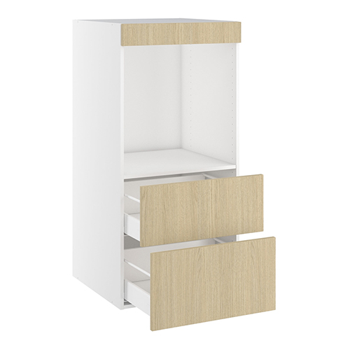 Designskab, t/ovn, blændstykke 64mm, 2 skuffer H:252/316mm, hul: 647mm. H:1248 B:600 D:580