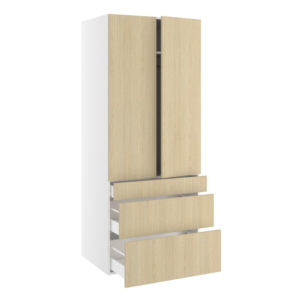 Garderobeskab, 1244mm dobbelt låger, 3 skuffer H:124/252/316mm, 1 hylde, 1 konstruktionshylde, 1 bøjlestang (leveres usamlet). H:1952 B:800 D:580