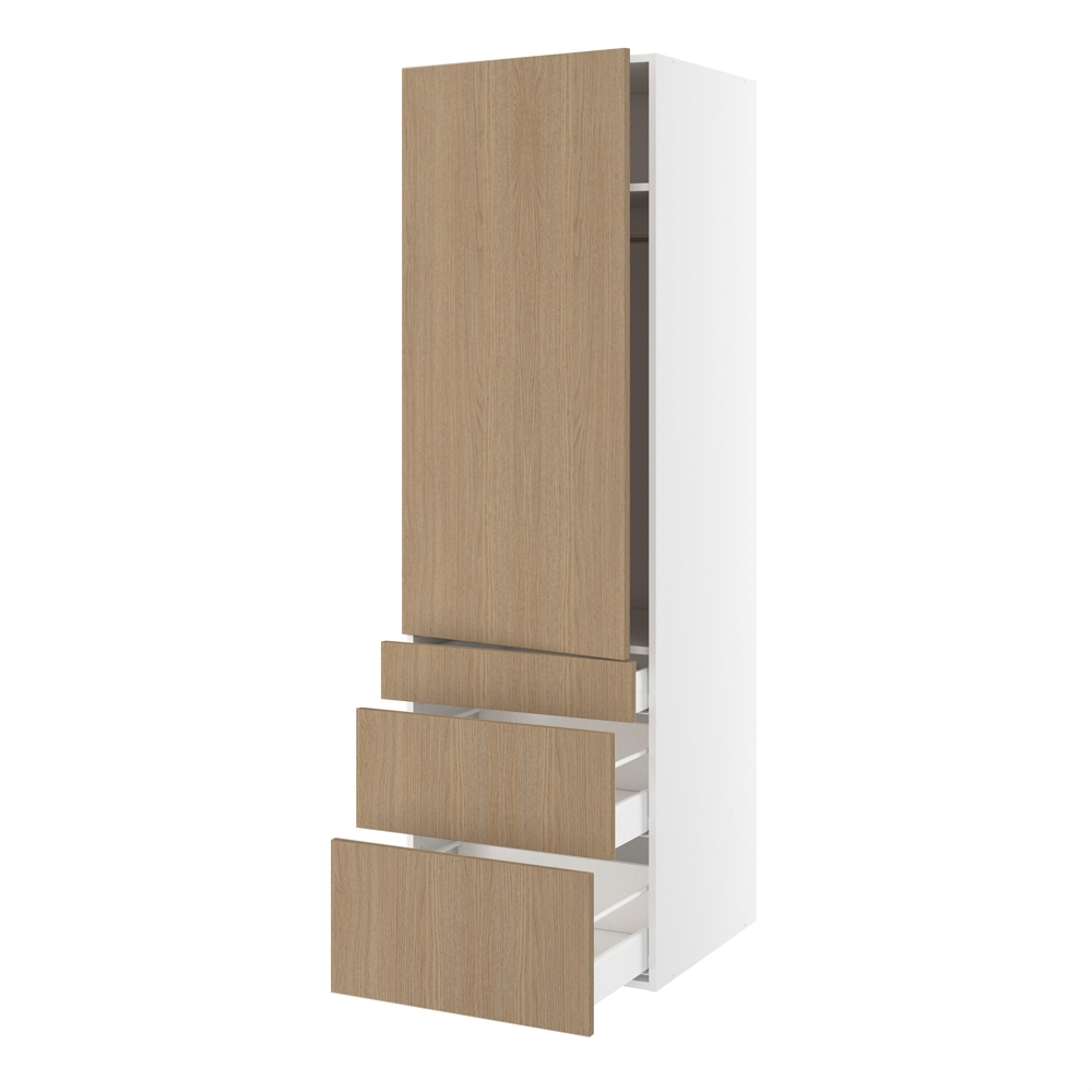 Garderobeskab, 1244mm låge, 3 skuffer H:124/252/316mm, 1 hylde, 1 konstruktionshylde, 1 bøjlestang. H:1952 B:400 D:580