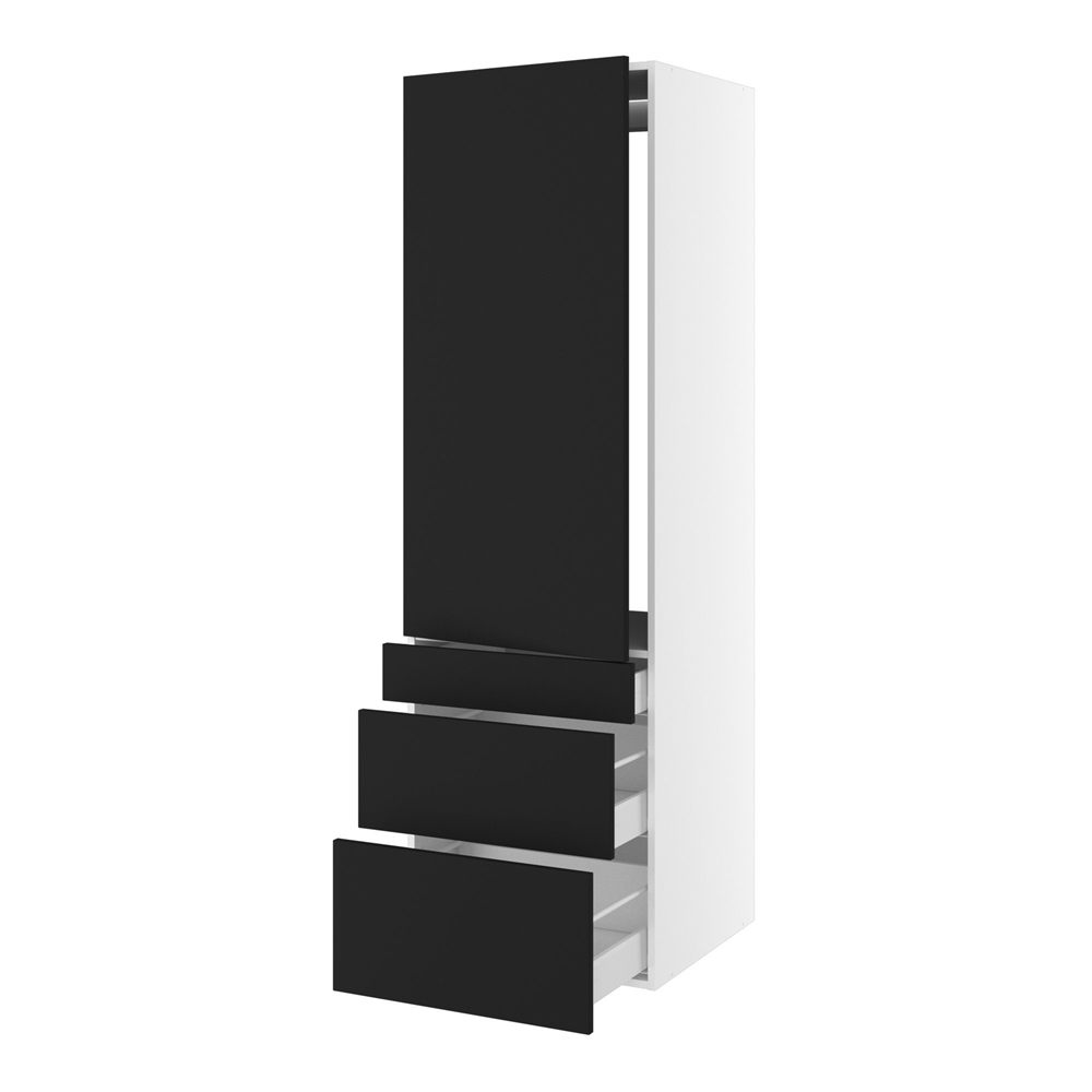 Kitchn Højskab til integreret køl nichemål 1232x567 mm. m/1 låge med hængselsboring H:1244 og 3 skuffer H:316, 252 og 124 H:1952 D:580 B:600