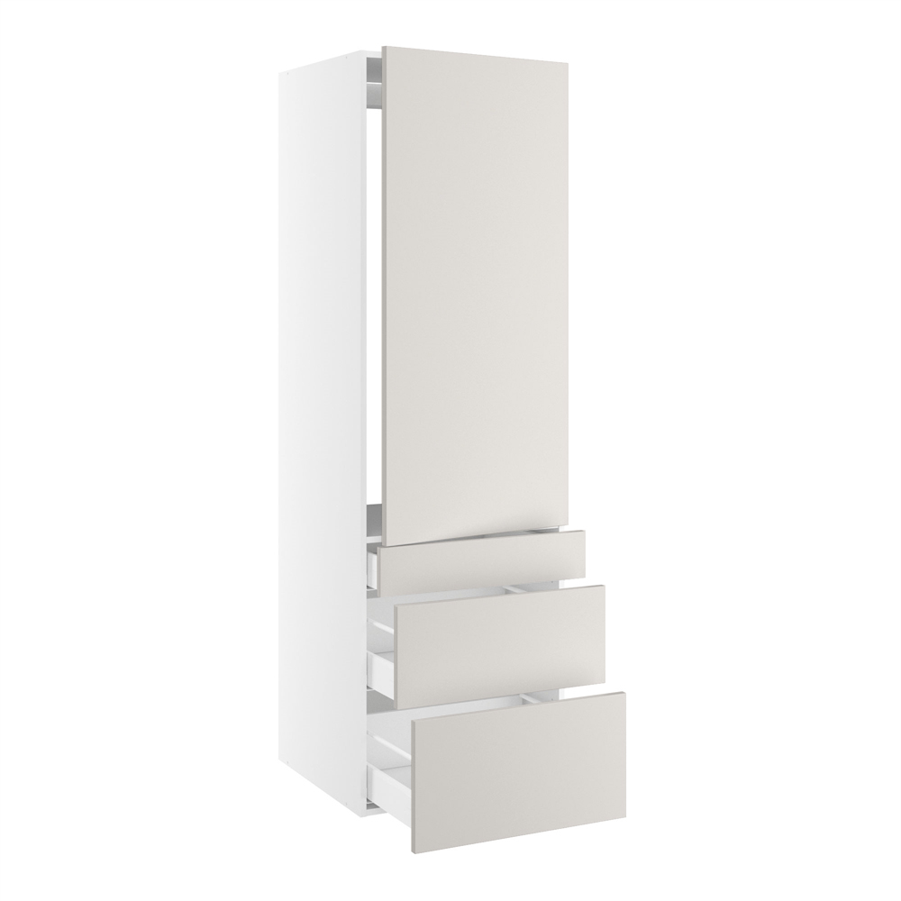 Højskab, t/integreret køl med glideskinner, 1244mm låge, m/hængselsboring, 3 skuffer H:124/252/316mm, hul: 1224mm. H:1952 B:600 D:580