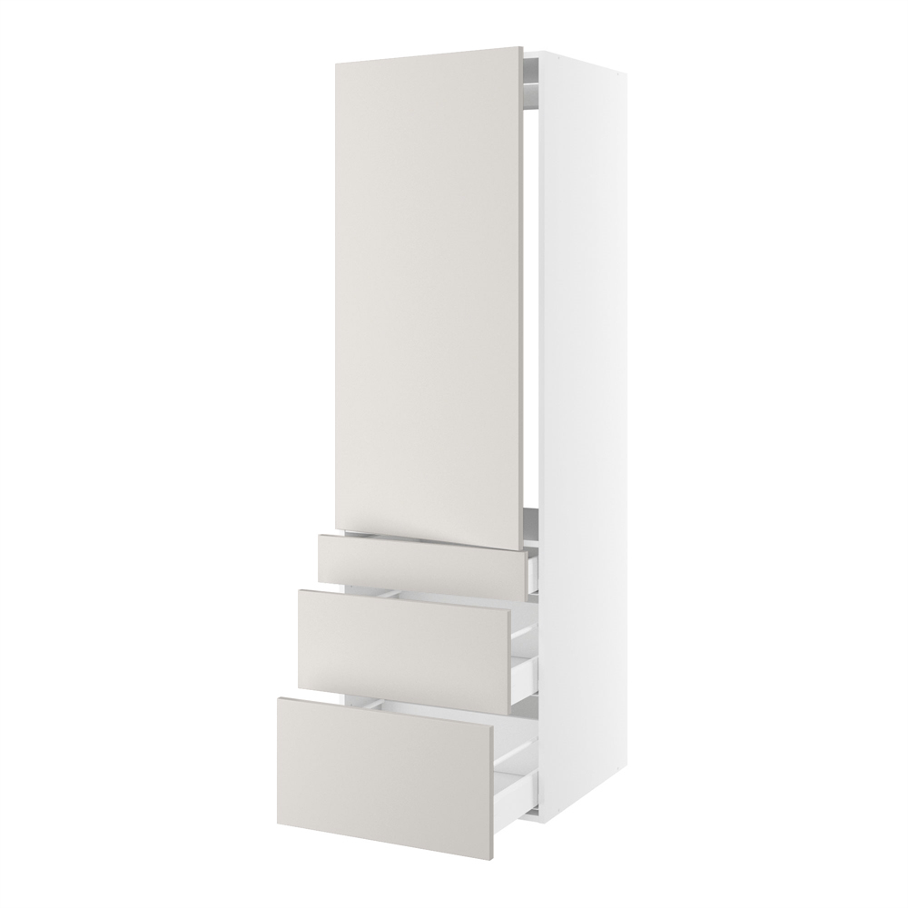 Højskab, t/integreret køl med glideskinner, 1244mm låge, m/hængselsboring, 3 skuffer H:124/252/316mm, hul: 1224mm. H:1952 B:600 D:580