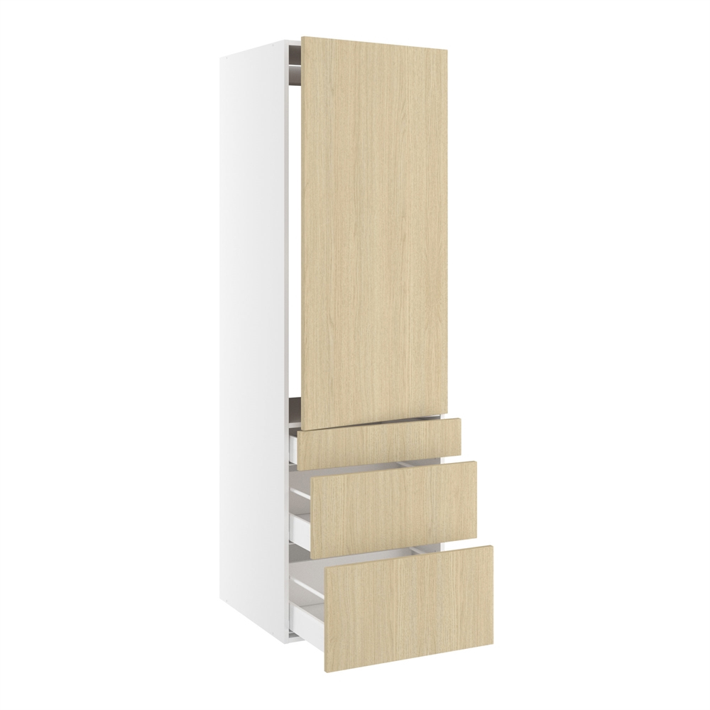 Højskab, t/integreret køl med glideskinner, 1244mm låge, m/hængselsboring, 3 skuffer H:124/252/316mm, hul: 1224mm. H:1952 B:600 D:580