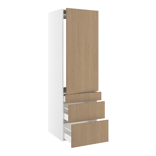 Højskab, t/integreret køl med glideskinner, 1244mm låge, m/hængselsboring, 3 skuffer H:124/252/316mm, hul: 1224mm. H:1952 B:600 D:580