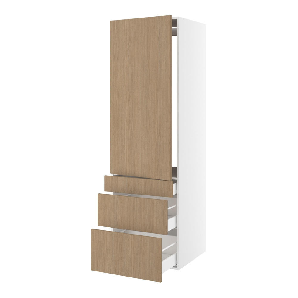 Højskab, t/integreret køl med glideskinner, 1244mm låge, m/hængselsboring, 3 skuffer H:124/252/316mm, hul: 1224mm. H:1952 B:600 D:580