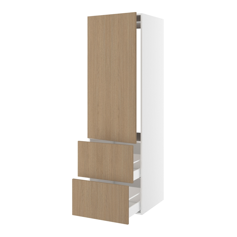 Højskab, t/integreret køl med fladhængsler, 1244mm låge, u/hængselsboring, 2 skuffer H:348mm, hul: 1224mm. H:1952 B:600 D:580