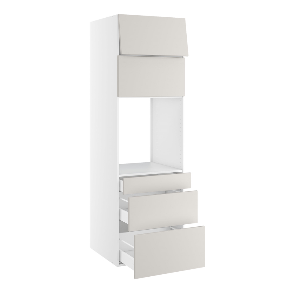 Højskab, t/ovn, 2 toplåger 316mm, 3 skuffer H:124/252/316mm, hul: 592mm. H:1952 B:600 D:580