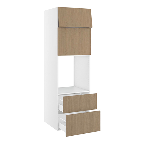 Højskab, t/ovn og micro, 444mm lift door, 316mm toplåge, 2 skuffer H:252/316mm, hul: 592mm. H:1952 B:600 D:580