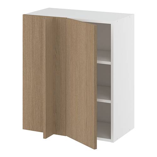 Hjørneindstiksoverskab, 296mm låge, blændplade 340mm, 2 hylder (min. 640mm fra væg). H:704 B:600 D:320