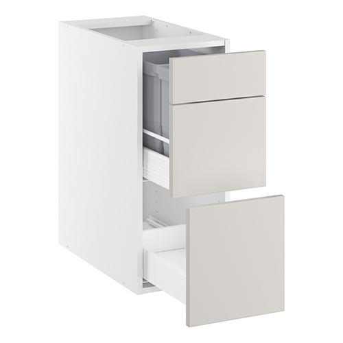 Underskab, m/luksusaffaldsudtræk, 380mm låge, 2-delt sammensat, 2 spande m/låg, 1 skuffe. H:704 B:300 D:580