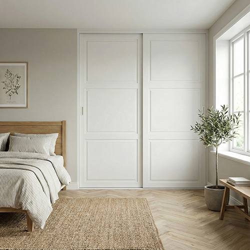 Mogensen Contoura Almue Folie skydelåger på mål til garderobe med 2 låger og softclose - Total bredde 100 til 130 cm.