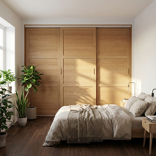 Mogensen Contoura Massiv Eg skydelåger på mål til garderobe med 3 låger og softclose - Total bredde 144 til 192 cm.
