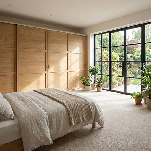 Mogensen Contoura Massiv Eg skydelåger på mål til garderobe med 4 låger og softclose - Total bredde 200 til 255 cm.