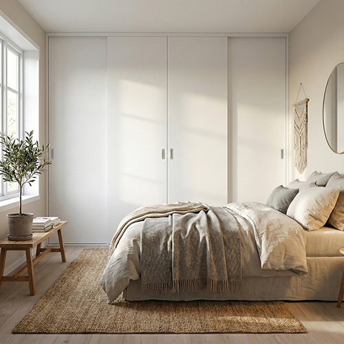 Mogensen Plano skydelåger på mål til garderobe med 4 låger - Total bredde 200 til 255 cm.