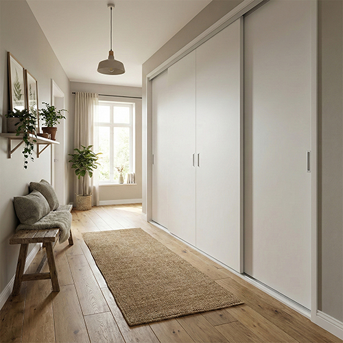 Mogensen Plano skydelåger på mål til garderobe med 4 låger - Total bredde 256 til 307 cm.